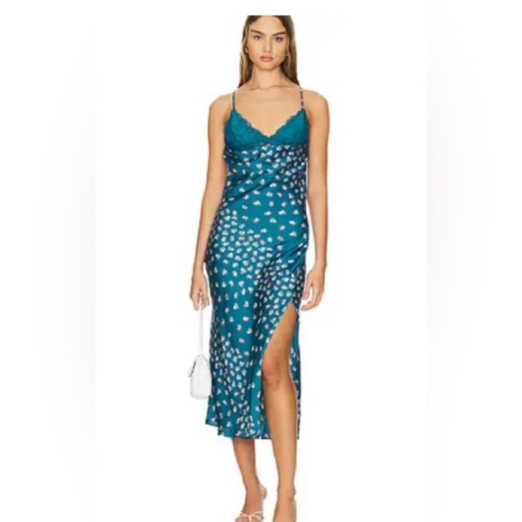 Teal Floral Slip Dress - Picture 1 of 8